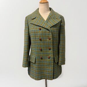 Vintage 70's ILGWU Union Made Women Wool Tweed Coat Jacket Made In USA Teal